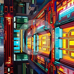 Abstract background in cyberpunk style. Geometric pattern in modern style. The image was created using generative AI