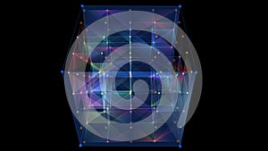 Abstract background 3D digital cube quantum computing in dark. 3D algoritm blockchain grid dinamic blocks. Big data. Multi core photo