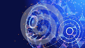 Abstract background 3D digital sphere quantum computing in cyber space. 3D algorithm blockchain grid global. Artificial