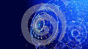 Abstract background 3D digital sphere quantum computing in cyber space. 3D algorithm blockchain grid global. Artificial