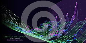 Abstract  background with 3d grid color on black. Big data. Technology concept.  Visual presentation on the analysis of big data