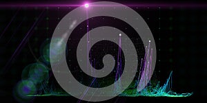 Abstract  background with 3d grid and color lines on black. Big data. Technology concept.  Visual presentation on the analysis of