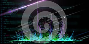 Abstract  background with 3d grid and color lines on black. Technology concept. Big data.  Visual presentation on the analysis of