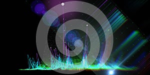 Abstract  background with 3d grid and color lines on black. Technology concept.  Visual presentation on the analysis of big data.