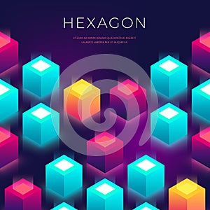 Abstract background with 3D shapes. Hexagon colorful backdrop for flyers, cover, presentaion photo