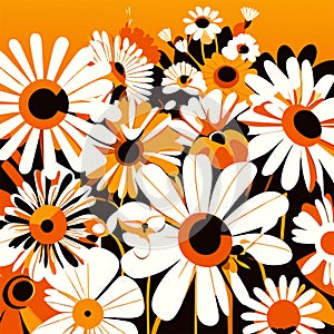 abstract background with daisies in orange and black colors illustration generative AI