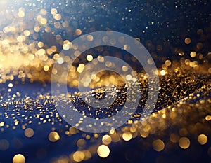 abstract background with Dark blue and gold particle. Christmas Golden light shine particles