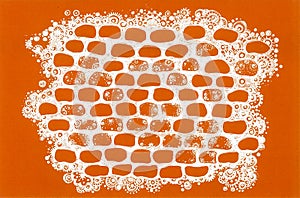 Abstract background from the decorative pattern of the texture of stones. White outline on an orange background.