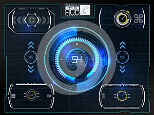 Abstract background with different elements of the hud. Vector illustration.