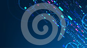 Abstract background digital computer algorithm. Artificial intelligence network communication. Internet technology signal