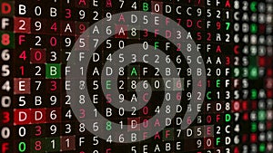 Abstract background with digital numbers and letters randomly blinking. Animation. Concept of automatically coding
