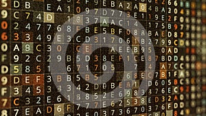 Abstract background with digital numbers and letters randomly blinking. Animation. Concept of automatically coding