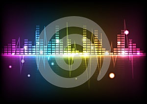 Abstract background digital technology disco spectrum music equalizer lines glowing futuristic vector illustration