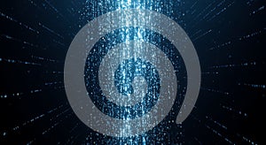 Glowing blue matrix stream of digital information