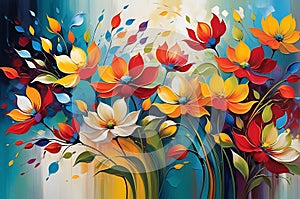 Abstract Background Dominated by an Impressionistic Bloom of Vivid Colors - Suggesting Flowers\' Brushstrokes
