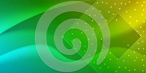 Abstract Green and Yellow Gradient Background Banner with Concentric Squares and Shining Sparkles Texture