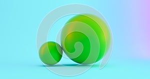 Abstract background with dynamic 3d green spheres. falling 3d balls