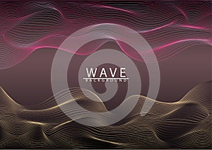 Dynamic line wave. Gold and Pink gradient background. vector illustration.
