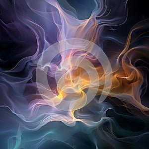 Abstract background with dynamic, swirling shapes, contrasting colors, and intense lighting