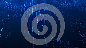 Abstract background with a dynamic wave. Wave of particles. Abstract technology flow background. Big data visualization. 3d