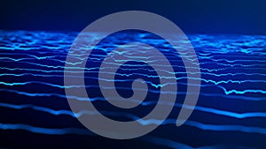 Abstract background with a dynamic wave. Wave of particles. Abstract technology flow background. Big data visualization. 3d