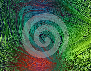 Abstract background with dynamic waves of green and red color