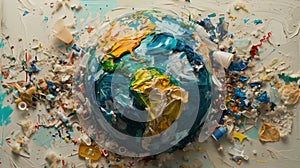 Abstract background of earth made from plastic wastes, pollution, global warming, climate change, environmental problems