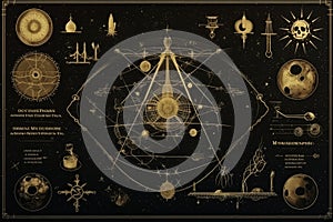 Abstract background with elements of alchemy and occultism