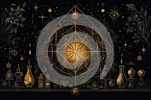 Abstract background with elements of alchemy and occultism