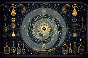 Abstract background with elements of alchemy and occultism