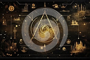 Abstract background with elements of alchemy and occultism