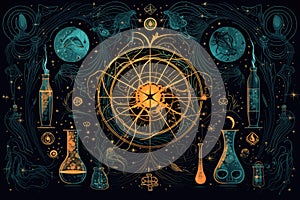 Abstract background with elements of alchemy and occultism
