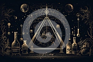 Abstract background with elements of alchemy and occultism photo
