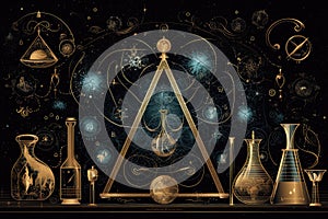 Abstract background with elements of alchemy and occultism