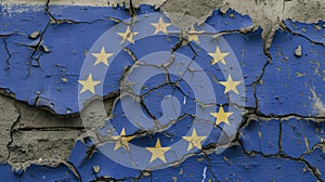 Abstract background with Europen flag EU on worn plaster. Generative AI