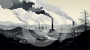 Abstract background of factory smoke clusters pollute and pollution damages the environment photo