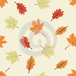 Abstract background of fallen autumn leaves seamless pattern. For wrapping paper, textile prints, wallpaper and book covers