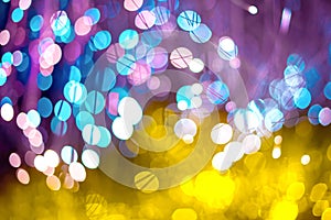 Abstract background with fantasy neon texture bokeh. Birthday and festive background Trend colors Ultraviolet gold