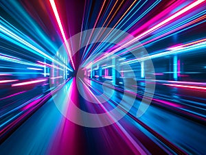 abstract background of fast moving car in tunnel with speed motion blur Generative AI