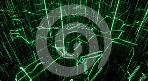 Abstract Green Digital Network Grid with Binary Code Data Flow Background