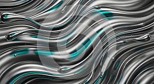 Dynamic Silver and Teal Liquid Metal Abstract Background