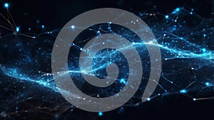 abstract background featuring clusters of glowing particles representing data packets moving through a network