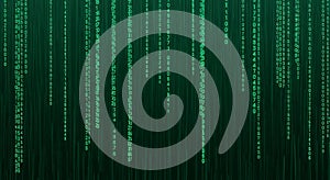 Green Digital Rain Binary Code Background Technology, Data Stream, AI, Sci-Fi