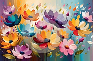 Abstract Background Featuring a Myriad of Flowers - Swirling Shapes, Petals Blending into Paint Strokes