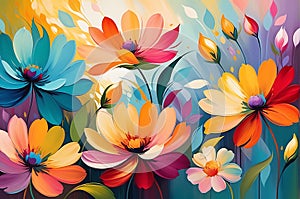 Abstract Background Featuring a Myriad of Flowers - Swirling Shapes, Petals Blending into Paint Strokes