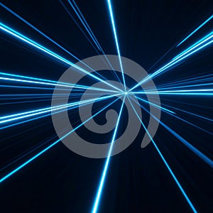 Abstract Blue Light Rays on Black Background