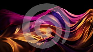 abstract background featuring a vibrant wave of bright gold and purple gradient silk fabric, Generative AI