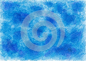 Abstract background. Filled with texture drawn with colored pencils. Different shades of blue colors.