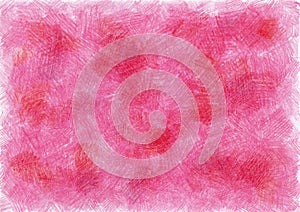 Abstract background. Filled with texture drawn with colored pencils. Different shades of pink, red colors.