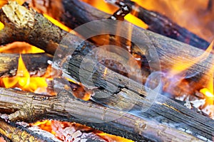 Abstract background of fire, flame and wood logs